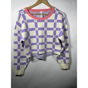 Anthropologie Daily Practice Cropped Sweater Long Sleeve Top Purple White‎ Boho